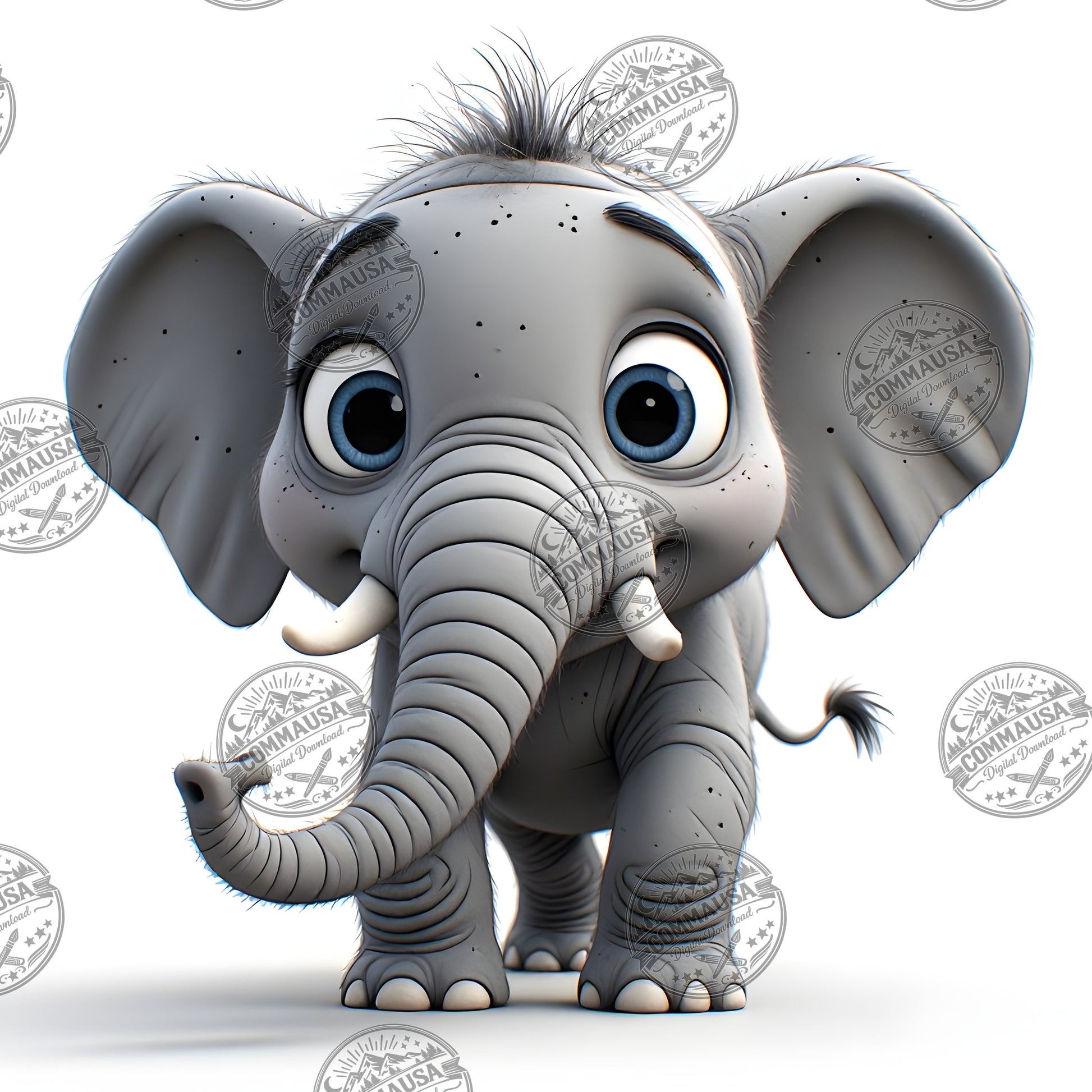 Baby Elephant Nursery Wall Art Printable, Cute Cartoon Elephant PNG, Kids Room Decor, Sublimation Commercial Use
