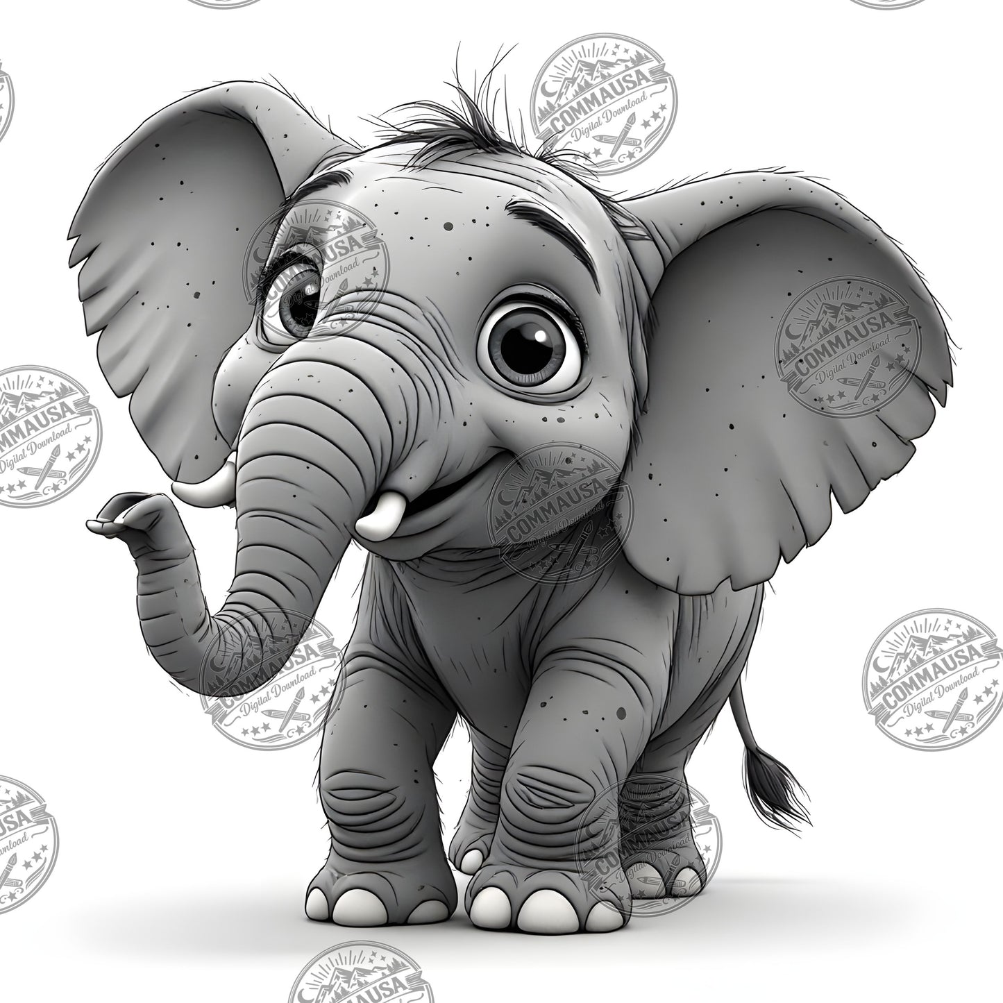 Baby Elephant Nursery Wall Art Printable, Cute Cartoon Elephant PNG, Kids Room Decor, Sublimation Commercial Use