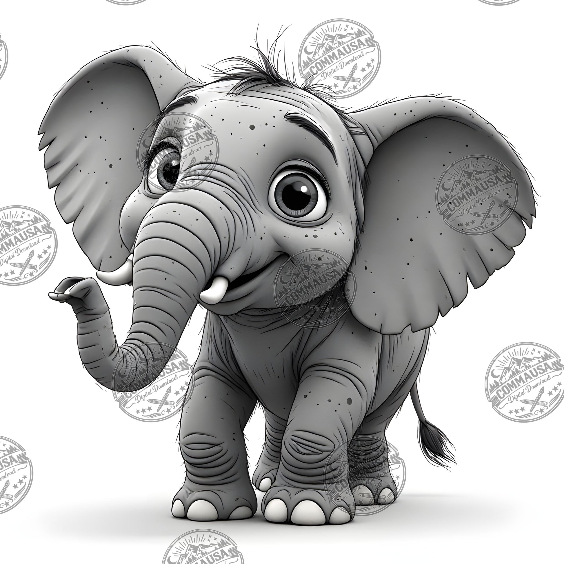 Baby Elephant Nursery Wall Art Printable, Cute Cartoon Elephant PNG, Kids Room Decor, Sublimation Commercial Use
