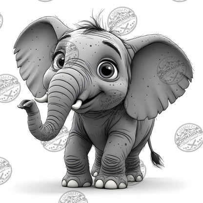 Baby Elephant Nursery Wall Art Printable, Cute Cartoon Elephant PNG, Kids Room Decor, Sublimation Commercial Use