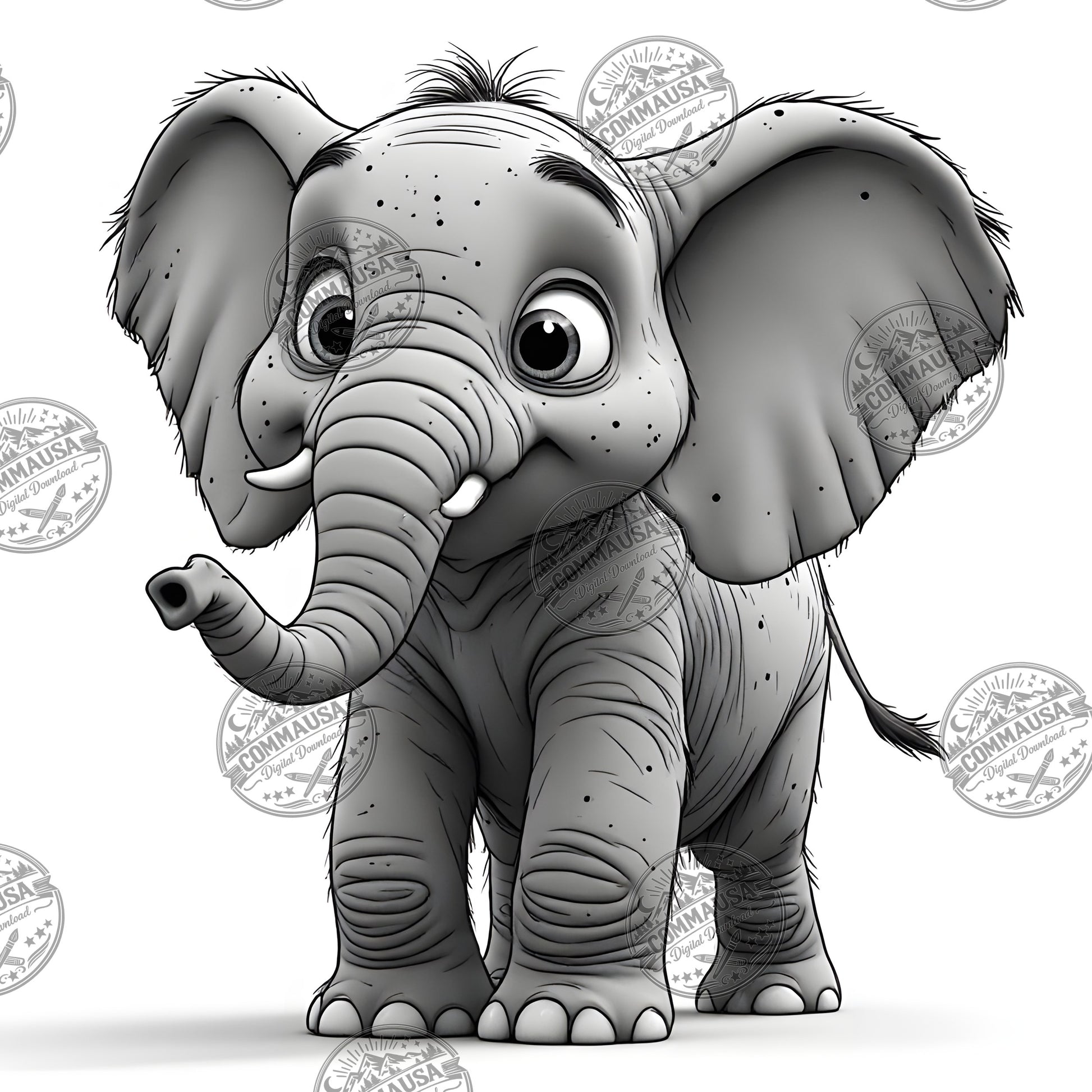 Baby Elephant Nursery Wall Art Printable, Cute Cartoon Elephant PNG, Kids Room Decor, Sublimation Commercial Use