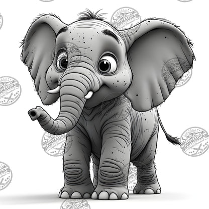 Baby Elephant Nursery Wall Art Printable, Cute Cartoon Elephant PNG, Kids Room Decor, Sublimation Commercial Use