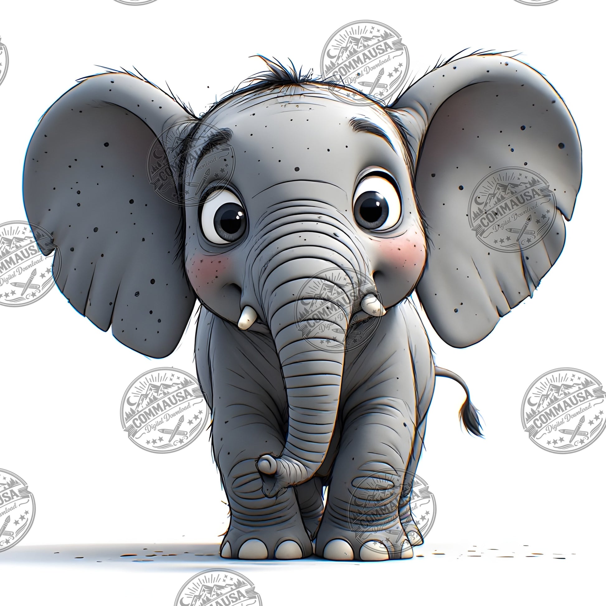 Baby Elephant Nursery Wall Art Printable, Cute Cartoon Elephant PNG, Kids Room Decor, Sublimation Commercial Use