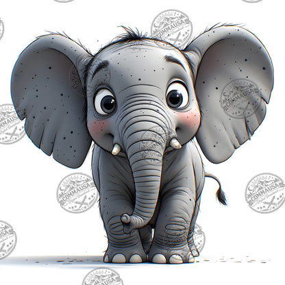 Baby Elephant Nursery Wall Art Printable, Cute Cartoon Elephant PNG, Kids Room Decor, Sublimation Commercial Use