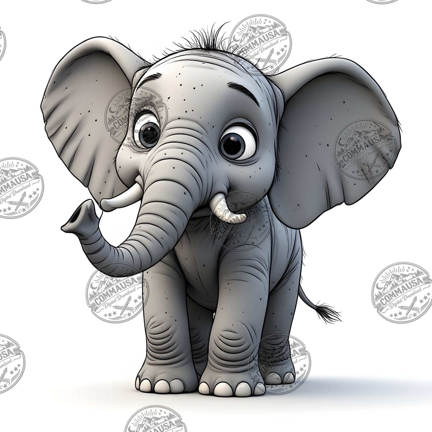Baby Elephant Nursery Wall Art Printable, Cute Cartoon Elephant PNG, Kids Room Decor, Sublimation Commercial Use