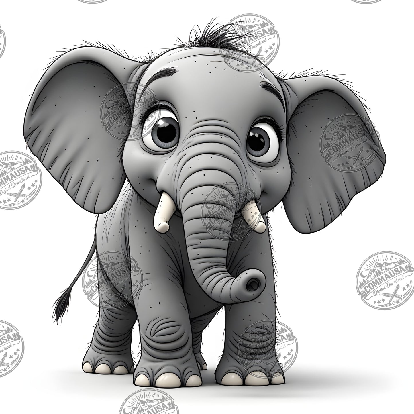 Baby Elephant Nursery Wall Art Printable, Cute Cartoon Elephant PNG, Kids Room Decor, Sublimation Commercial Use