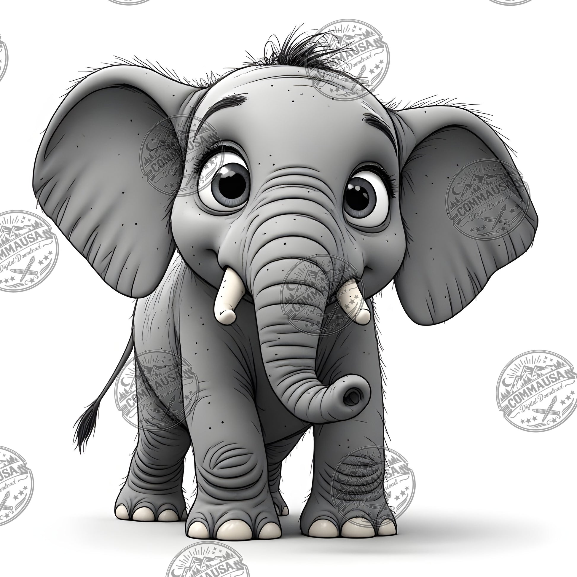 Baby Elephant Nursery Wall Art Printable, Cute Cartoon Elephant PNG, Kids Room Decor, Sublimation Commercial Use
