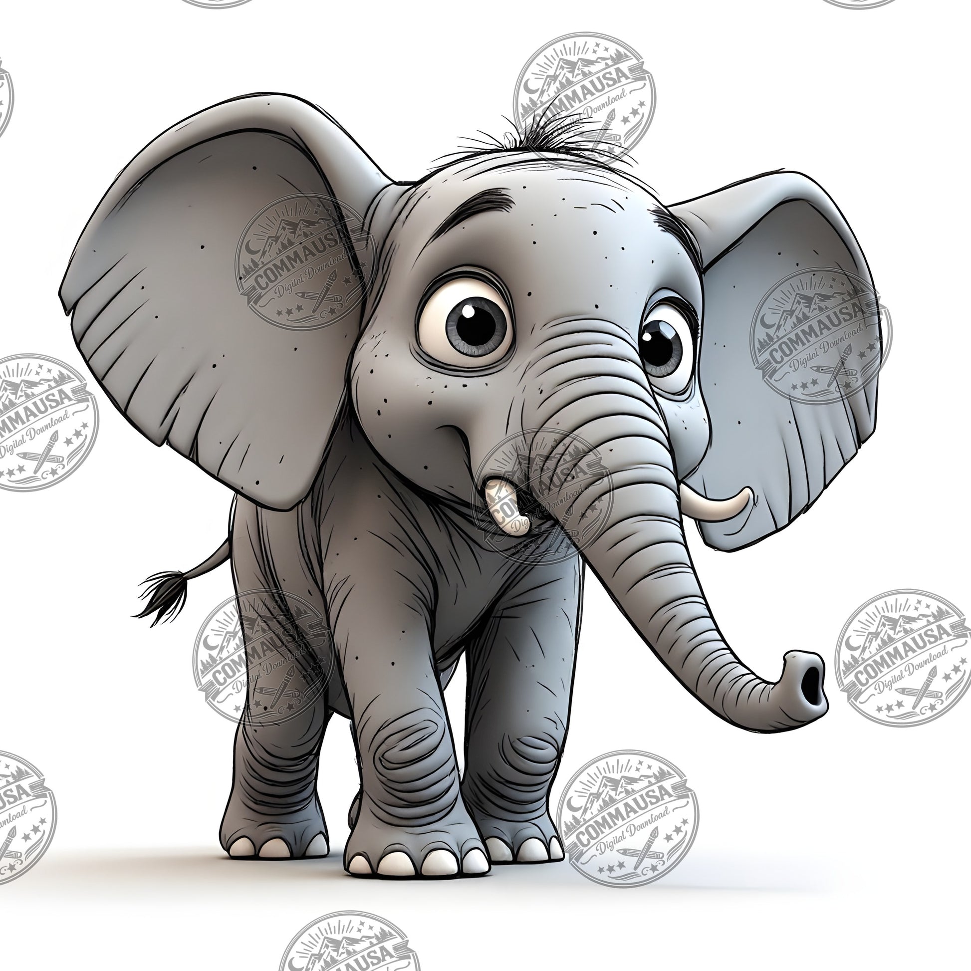 Baby Elephant Nursery Wall Art Printable, Cute Cartoon Elephant PNG, Kids Room Decor, Sublimation Commercial Use