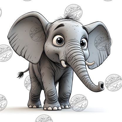 Baby Elephant Nursery Wall Art Printable, Cute Cartoon Elephant PNG, Kids Room Decor, Sublimation Commercial Use