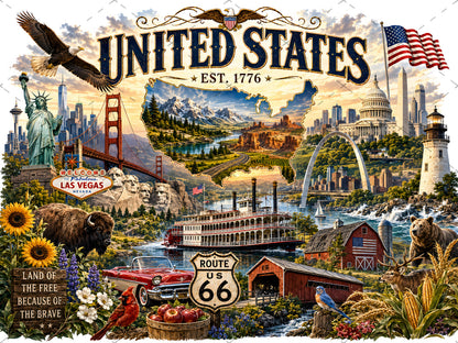 United States Icon PNG Bundle - USA Patriotic Clipart for Commercial Use - Sublimation Design - Digital Download for T-Shirts, devils tower art, grand teton art, old faithful art, PNG, digital download, high resolution