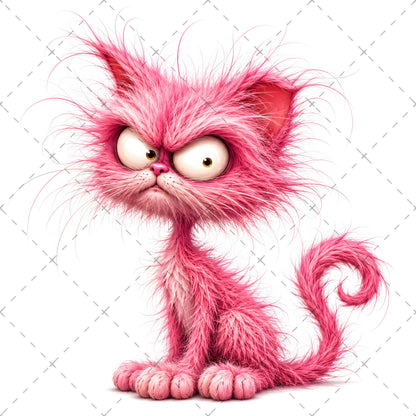 Whimsical Cartoon Cat PNG, Cute Fluffy Big Eyed Kitty Clipart, Sublimation Design for Tshirts Mugs Tumblers, Commercial 