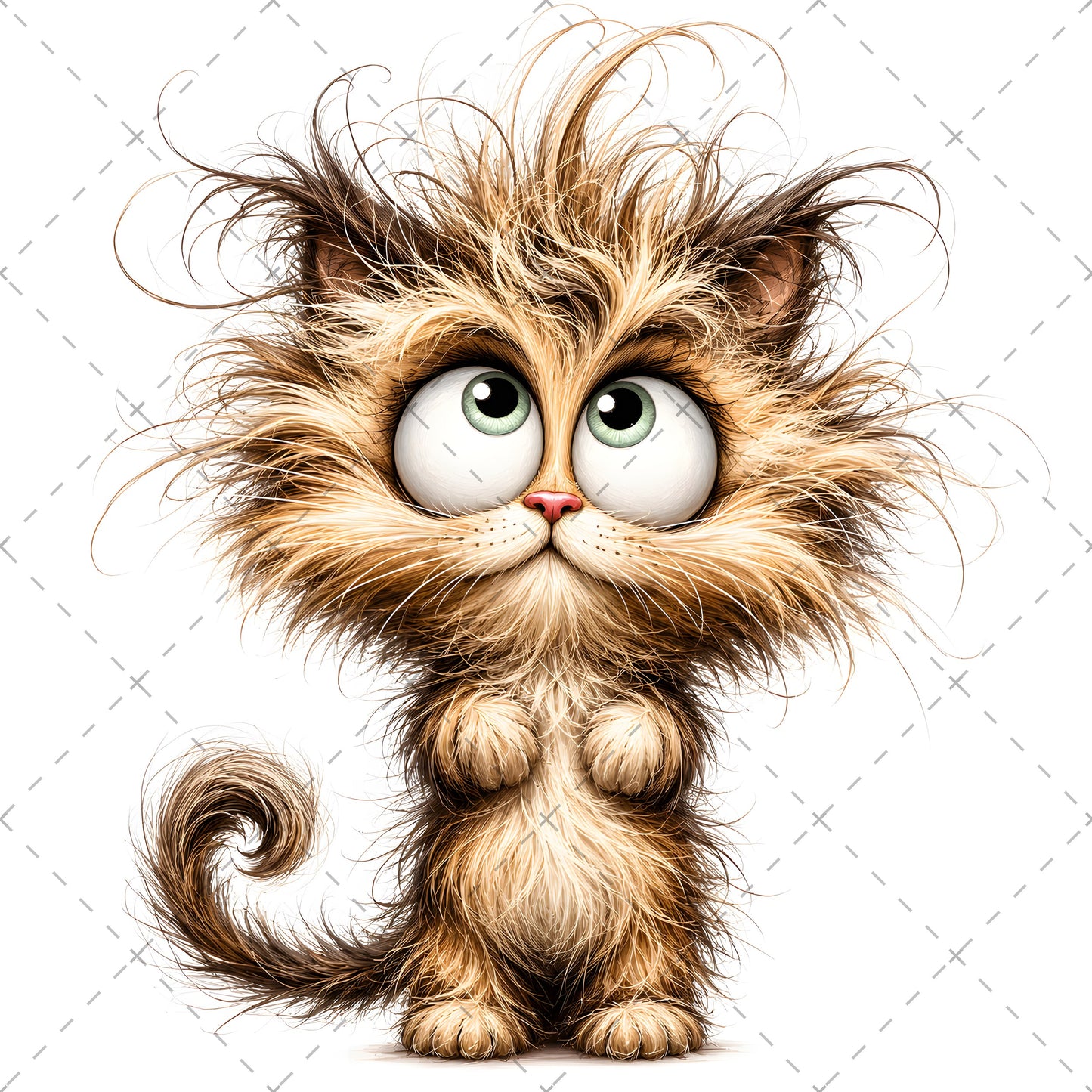 Whimsical Cartoon Cat PNG, Cute Fluffy Big Eyed Kitty Clipart, Sublimation Design for Tshirts Mugs Tumblers, Commercial 
