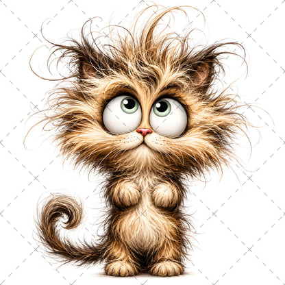 Whimsical Cartoon Cat PNG, Cute Fluffy Big Eyed Kitty Clipart, Sublimation Design for Tshirts Mugs Tumblers, Commercial 