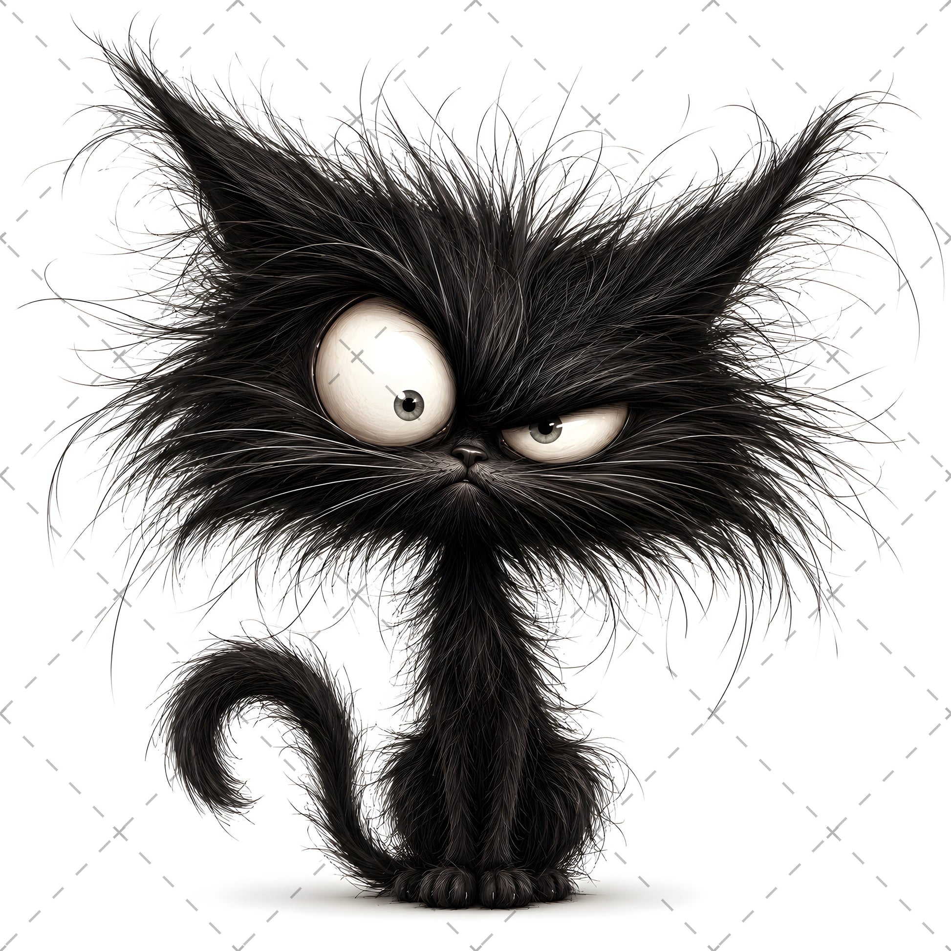 Whimsical Cartoon Cat PNG, Cute Fluffy Big Eyed Kitty Clipart, Sublimation Design for Tshirts Mugs Tumblers, Commercial 