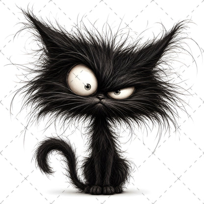 Whimsical Cartoon Cat PNG, Cute Fluffy Big Eyed Kitty Clipart, Sublimation Design for Tshirts Mugs Tumblers, Commercial 