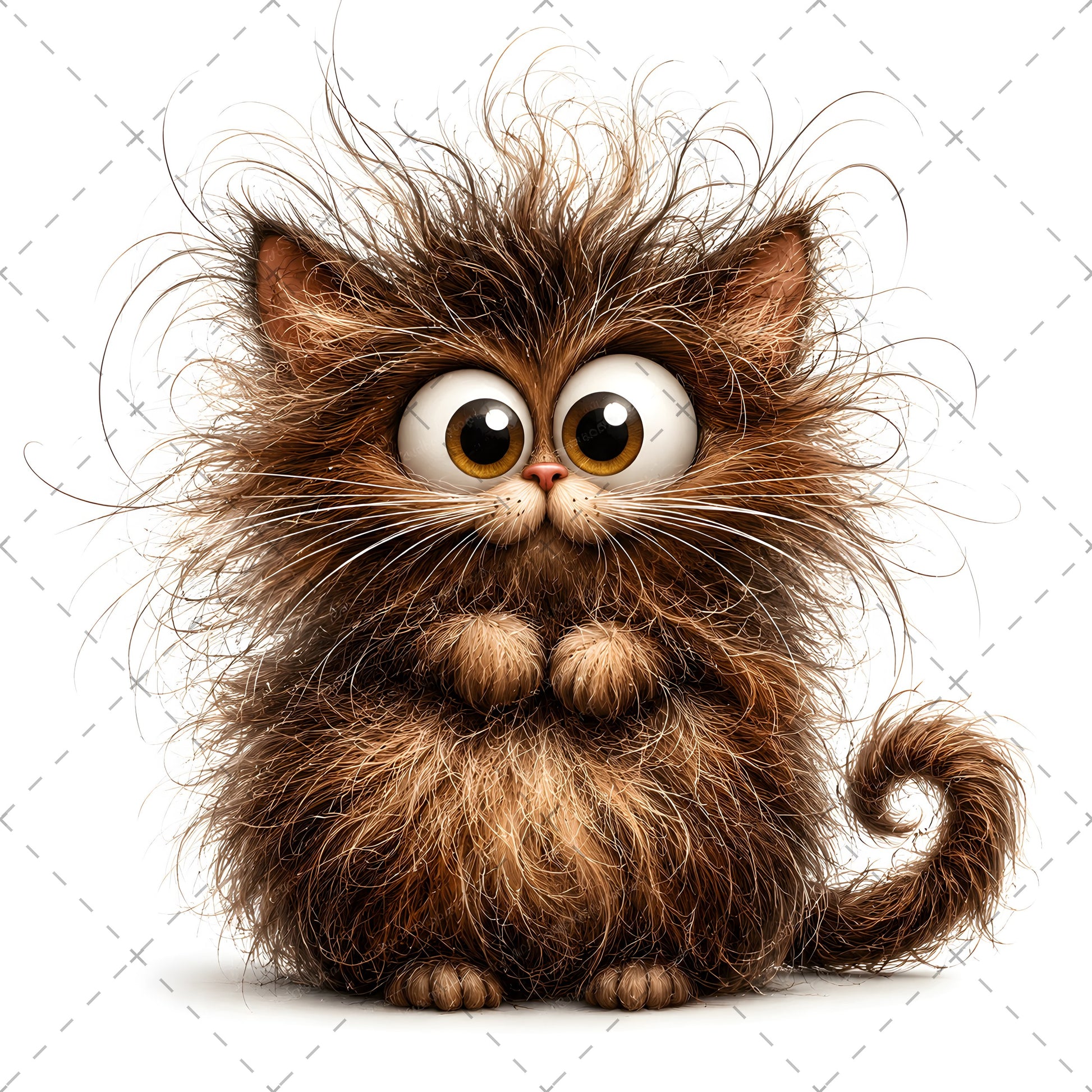 Whimsical Cartoon Cat PNG, Cute Fluffy Big Eyed Kitty Clipart, Sublimation Design for Tshirts Mugs Tumblers, Commercial 