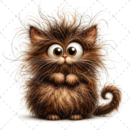 Whimsical Cartoon Cat PNG, Cute Fluffy Big Eyed Kitty Clipart, Sublimation Design for Tshirts Mugs Tumblers, Commercial 