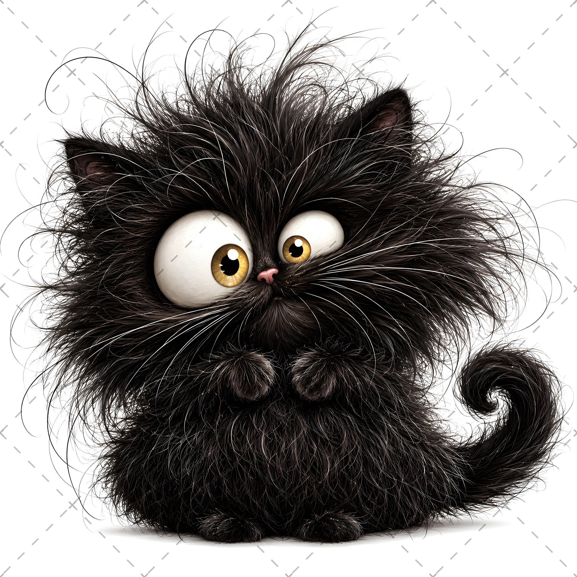 Whimsical Cartoon Cat PNG, Cute Fluffy Big Eyed Kitty Clipart, Sublimation Design for Tshirts Mugs Tumblers, Commercial 