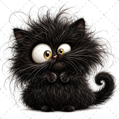Whimsical Cartoon Cat PNG, Cute Fluffy Big Eyed Kitty Clipart, Sublimation Design for Tshirts Mugs Tumblers, Commercial 