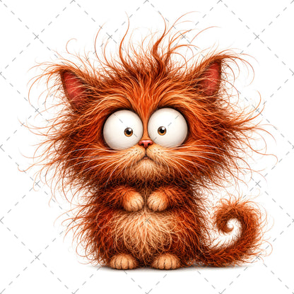 Whimsical Cartoon Cat PNG, Cute Fluffy Big Eyed Kitty Clipart, Sublimation Design for Tshirts Mugs Tumblers, Commercial 