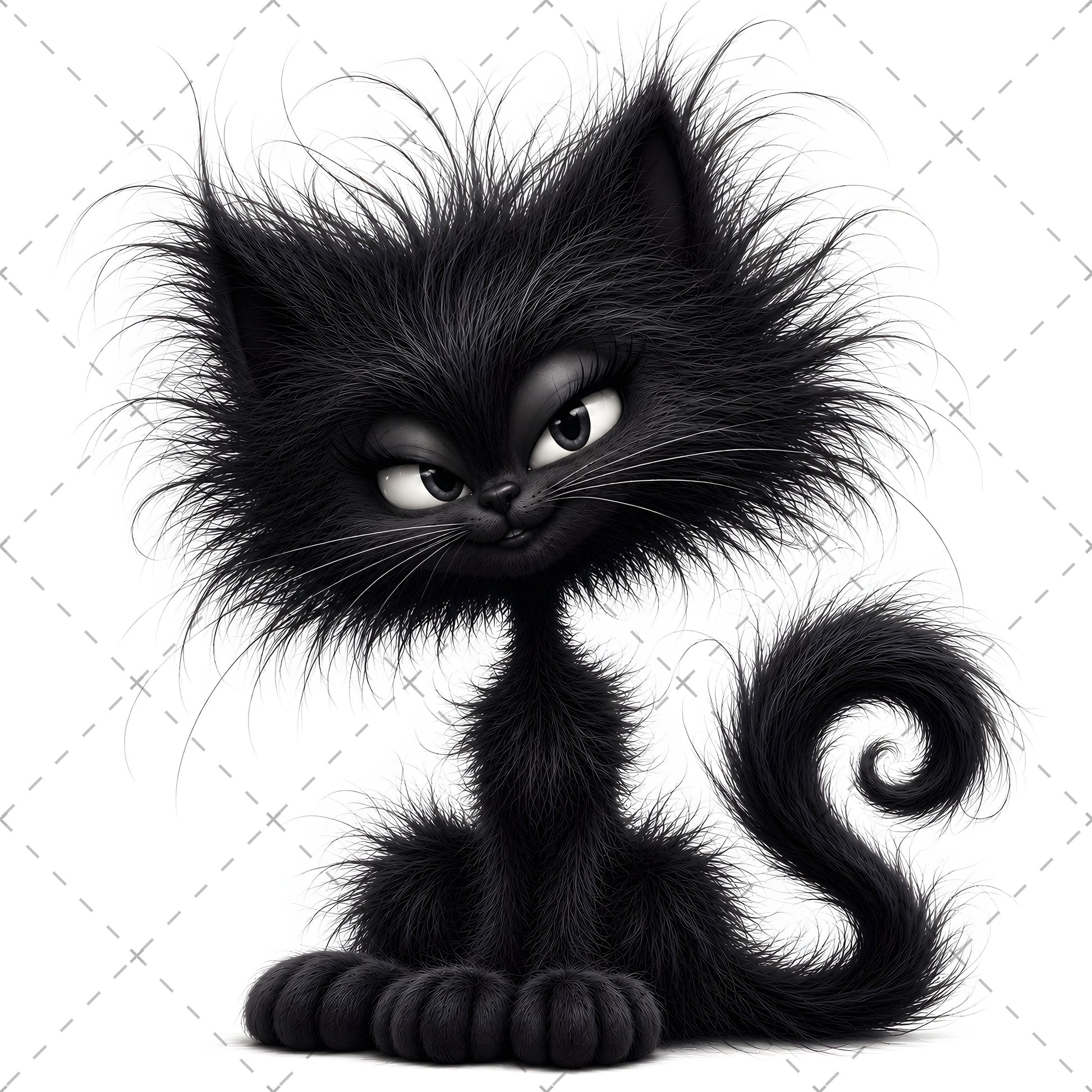 Whimsical Cartoon Cat PNG, Cute Fluffy Big Eyed Kitty Clipart, Sublimation Design for Tshirts Mugs Tumblers, Commercial 