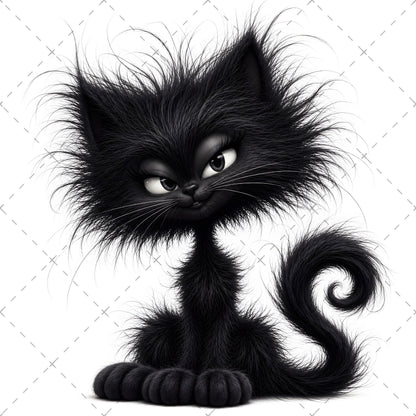 Whimsical Cartoon Cat PNG, Cute Fluffy Big Eyed Kitty Clipart, Sublimation Design for Tshirts Mugs Tumblers, Commercial 
