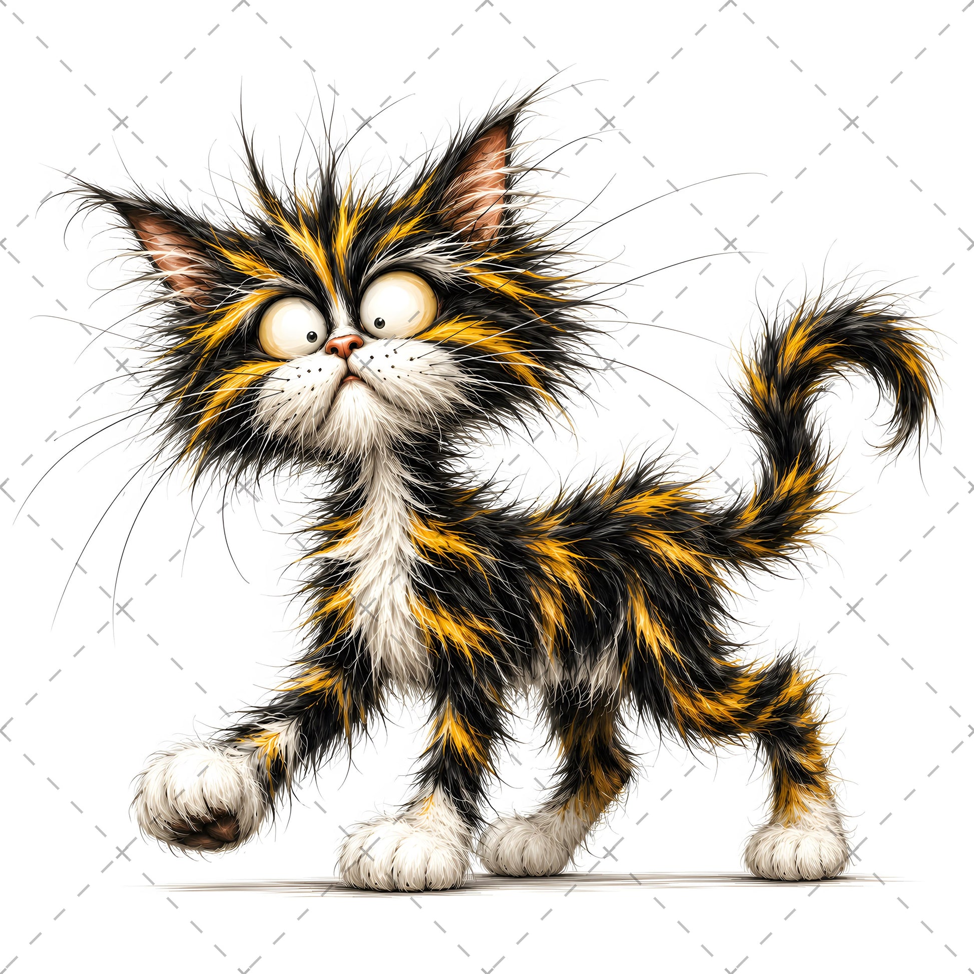 Whimsical Cartoon Cat PNG, Cute Fluffy Big Eyed Kitty Clipart, Sublimation Design for Tshirts Mugs Tumblers, Commercial 