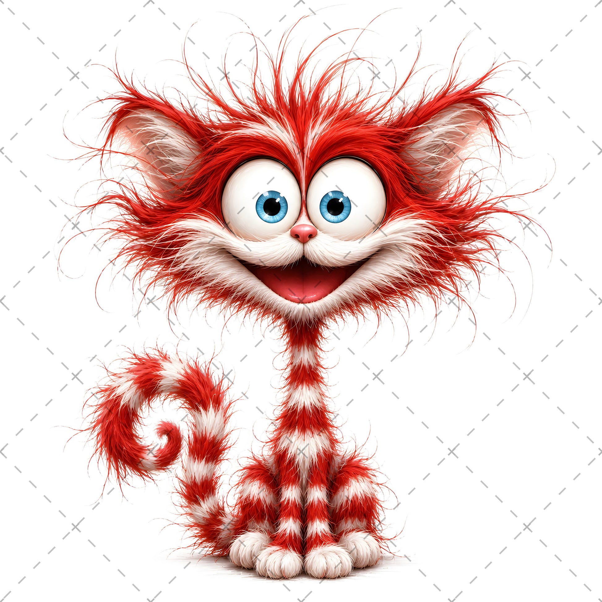 Whimsical Cartoon Cat PNG, Cute Fluffy Big Eyed Kitty Clipart, Sublimation Design for Tshirts Mugs Tumblers, Commercial 