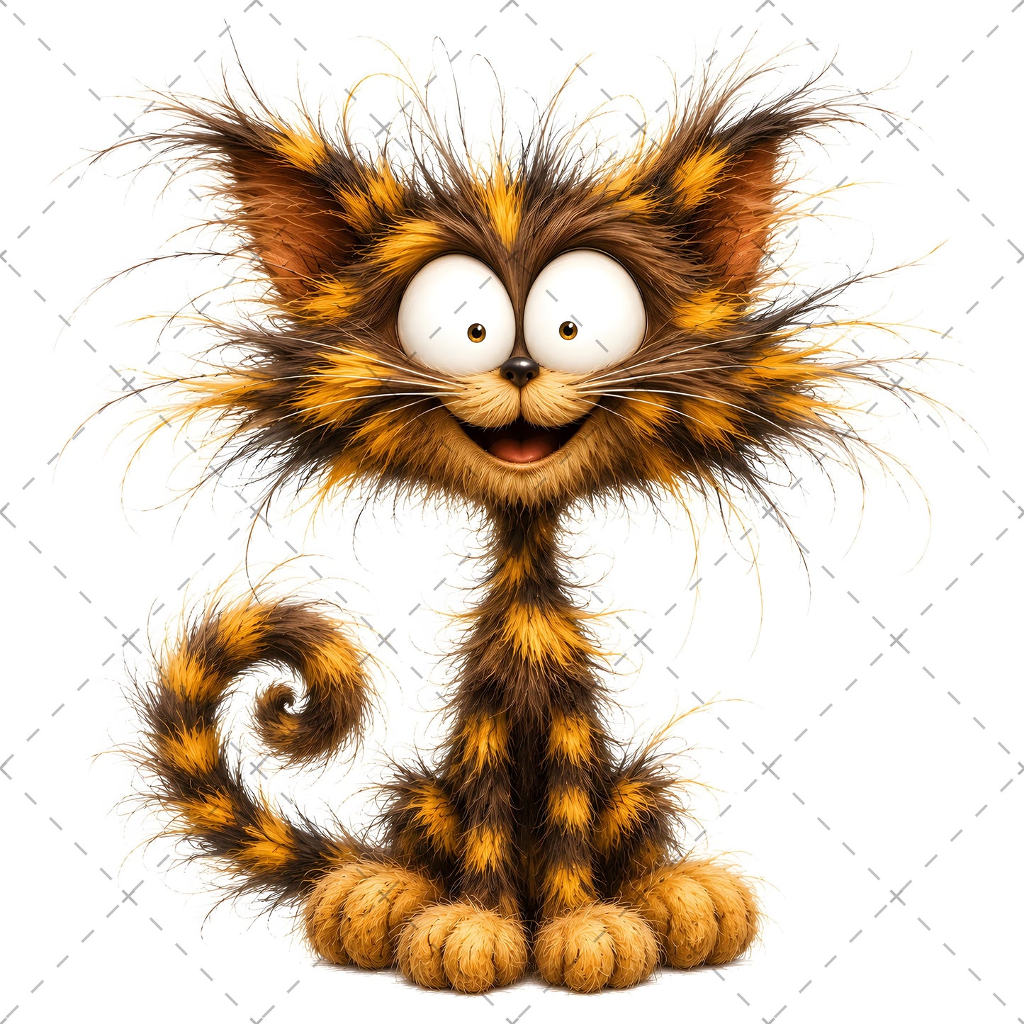 Whimsical Cartoon Cat PNG, Cute Fluffy Big Eyed Kitty Clipart, Sublimation Design for Tshirts Mugs Tumblers, Commercial 