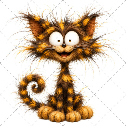Whimsical Cartoon Cat PNG, Cute Fluffy Big Eyed Kitty Clipart, Sublimation Design for Tshirts Mugs Tumblers, Commercial 