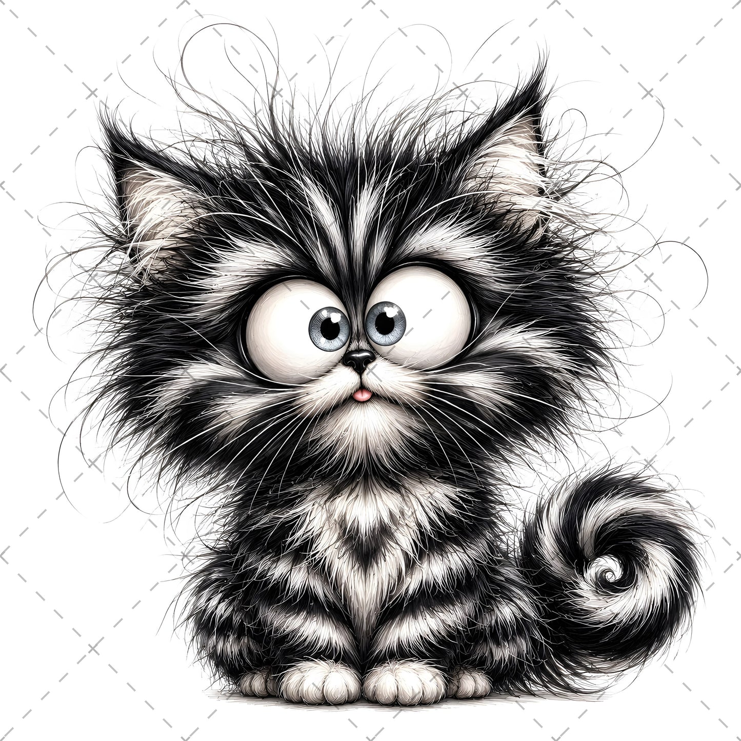 Whimsical Cartoon Cat PNG, Cute Fluffy Big Eyed Kitty Clipart, Sublimation Design for Tshirts Mugs Tumblers, Commercial 