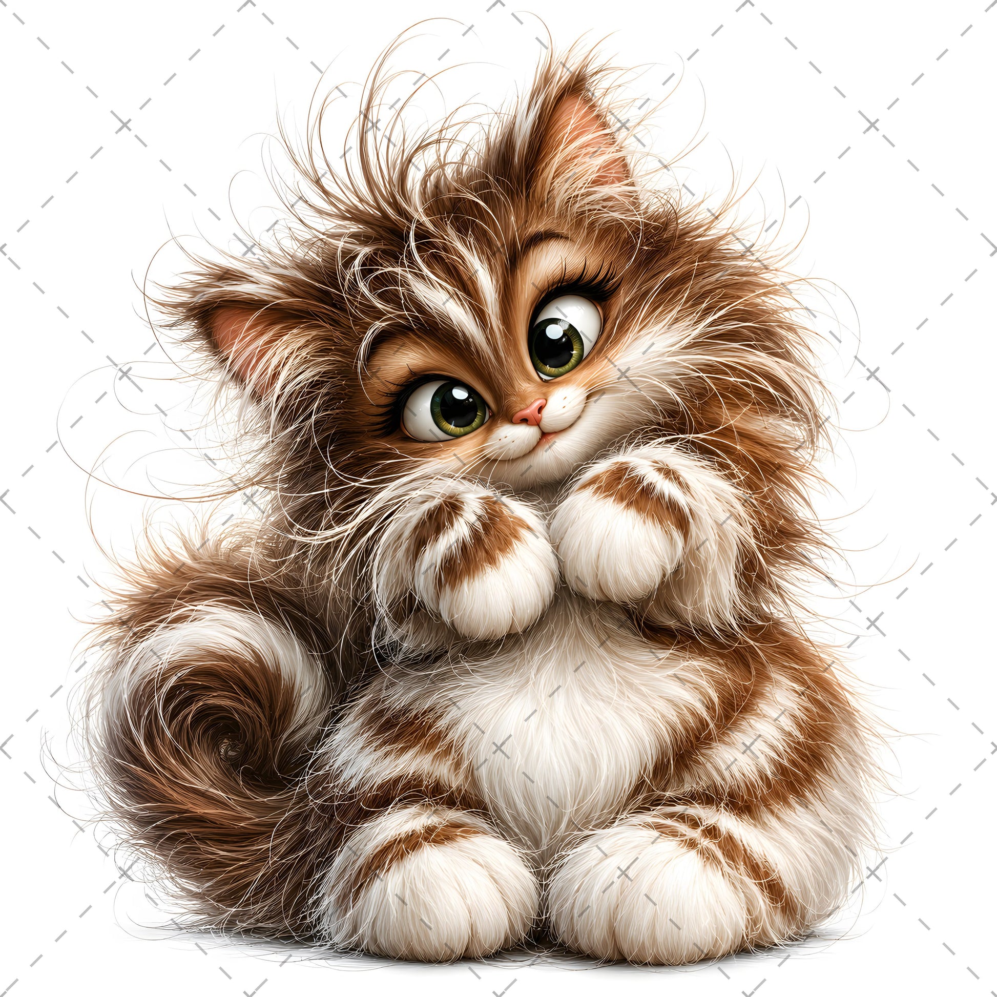 Whimsical Cartoon Cat PNG, Cute Fluffy Big Eyed Kitty Clipart, Sublimation Design for Tshirts Mugs Tumblers, Commercial 