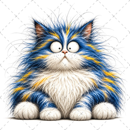 Whimsical Cartoon Cat PNG, Cute Fluffy Big Eyed Kitty Clipart, Sublimation Design for Tshirts Mugs Tumblers, Commercial 