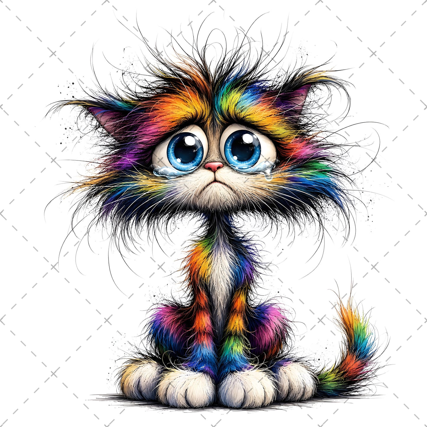 Whimsical Cartoon Cat PNG, Cute Fluffy Big Eyed Kitty Clipart, Sublimation Design for Tshirts Mugs Tumblers, Commercial 