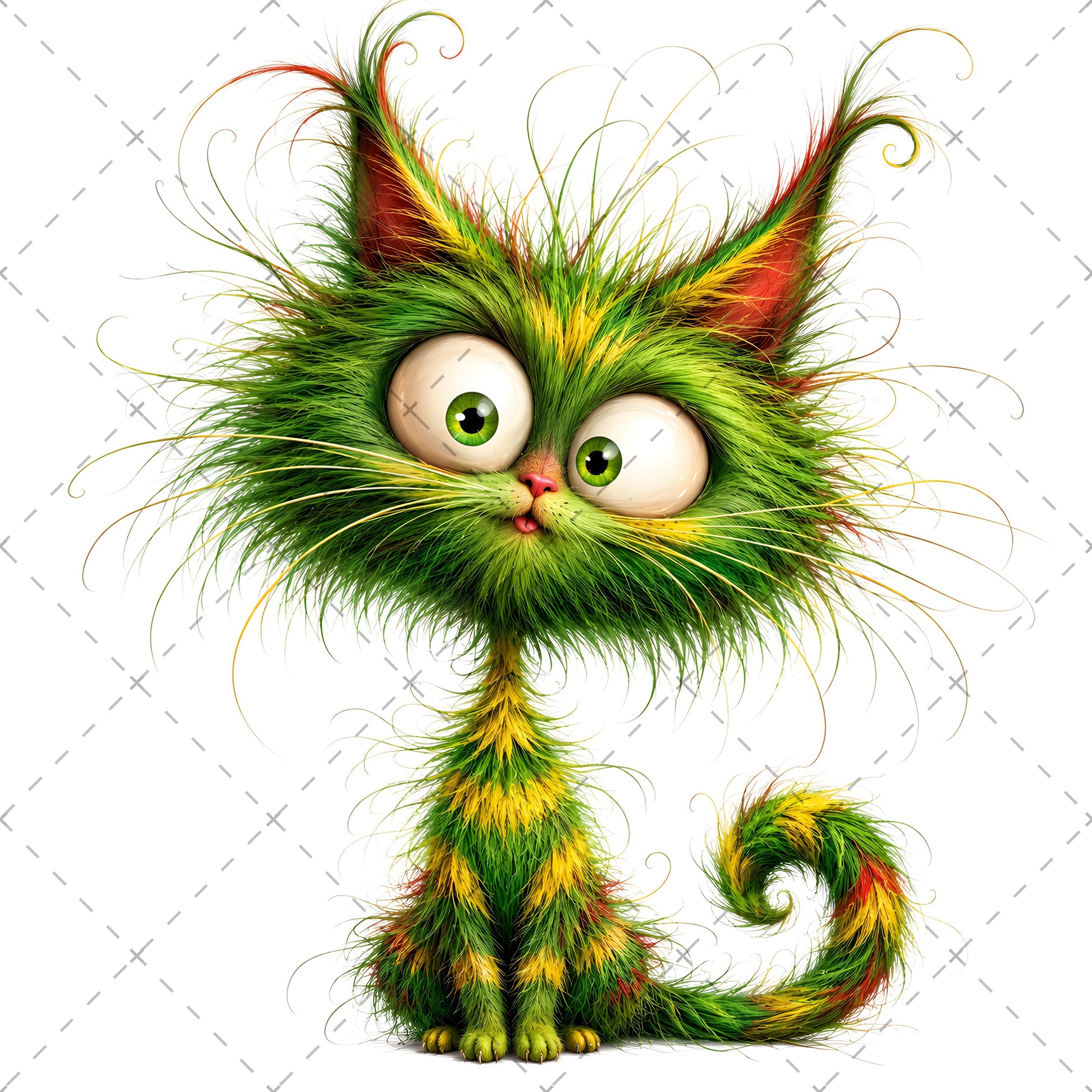 Whimsical Cartoon Cat PNG, Cute Fluffy Big Eyed Kitty Clipart, Sublimation Design for Tshirts Mugs Tumblers, Commercial 