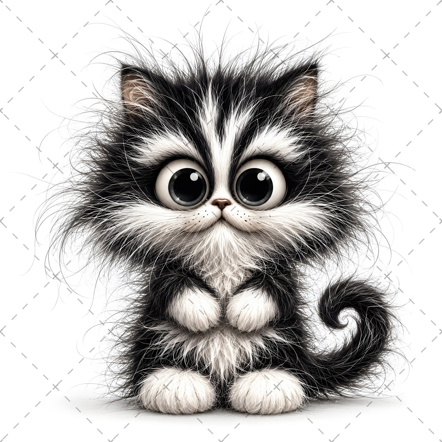 Whimsical Cartoon Cat PNG, Cute Fluffy Big Eyed Kitty Clipart, Sublimation Design for Tshirts Mugs Tumblers, Commercial 