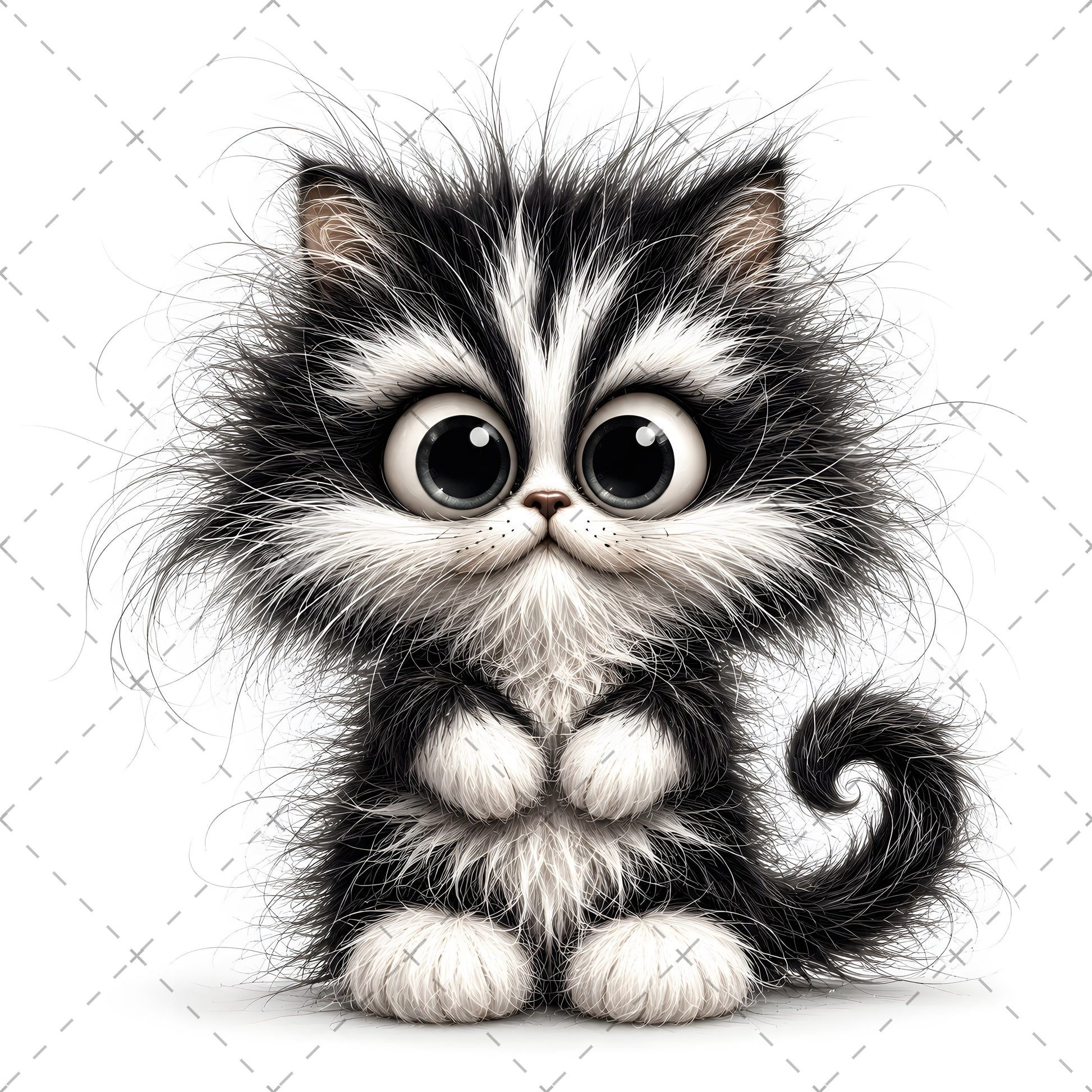 Whimsical Cartoon Cat PNG, Cute Fluffy Big Eyed Kitty Clipart, Sublimation Design for Tshirts Mugs Tumblers, Commercial 