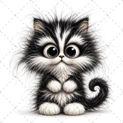 Whimsical Cartoon Cat PNG, Cute Fluffy Big Eyed Kitty Clipart, Sublimation Design for Tshirts Mugs Tumblers, Commercial 