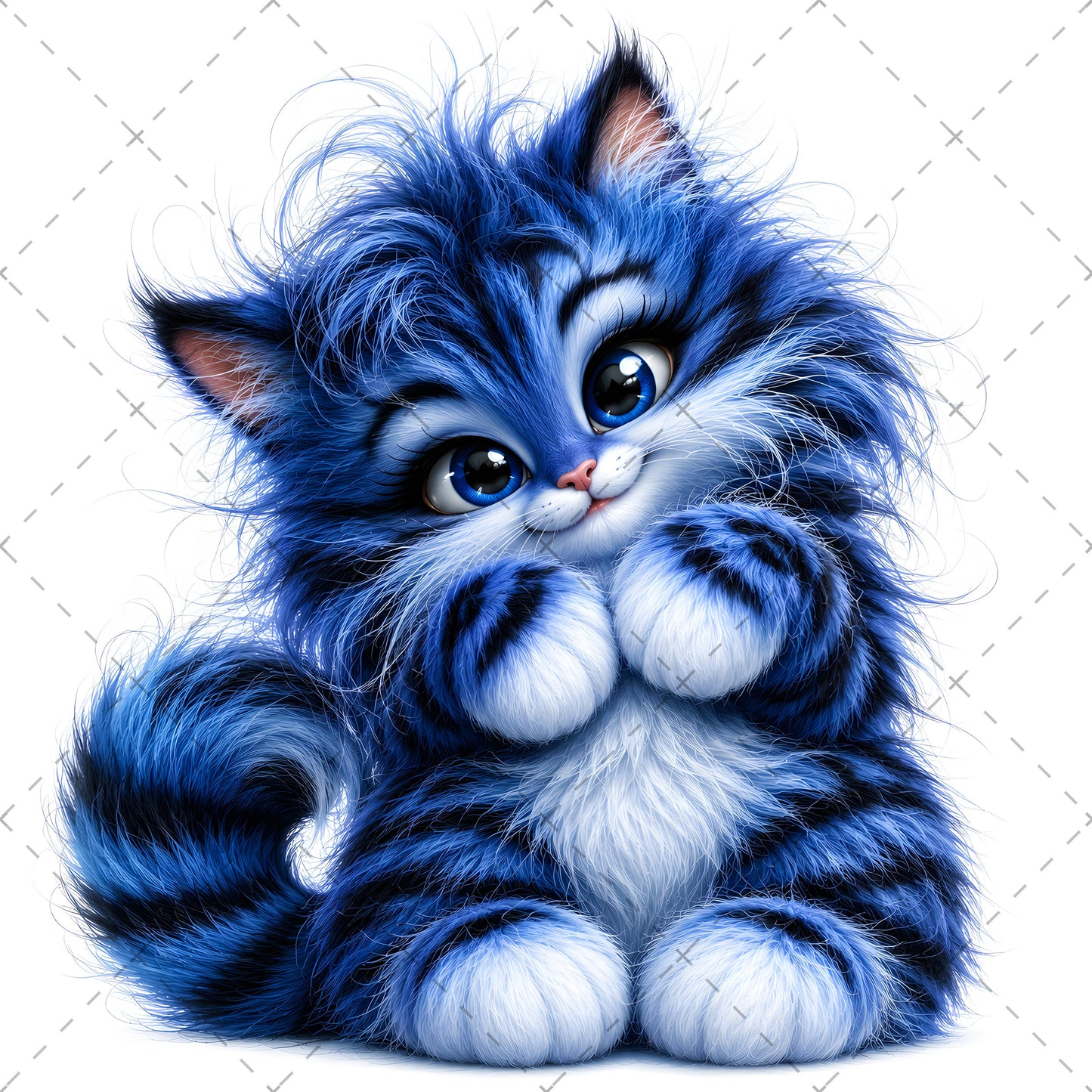Whimsical Cartoon Cat PNG, Cute Fluffy Big Eyed Kitty Clipart, Sublimation Design for Tshirts Mugs Tumblers, Commercial 