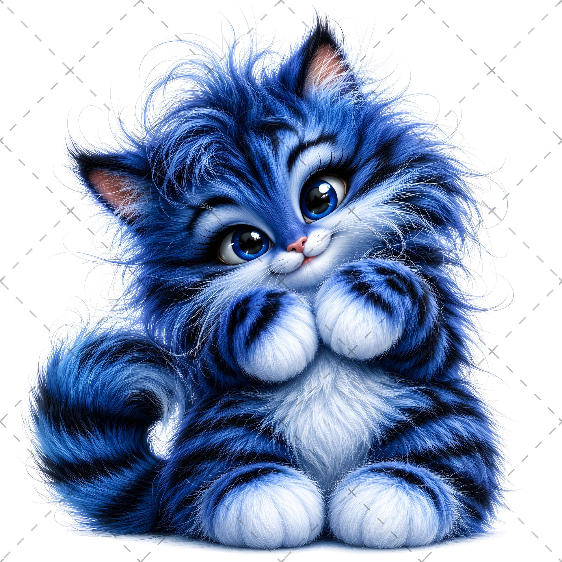 Whimsical Cartoon Cat PNG, Cute Fluffy Big Eyed Kitty Clipart, Sublimation Design for Tshirts Mugs Tumblers, Commercial 