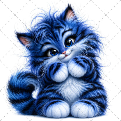 Whimsical Cartoon Cat PNG, Cute Fluffy Big Eyed Kitty Clipart, Sublimation Design for Tshirts Mugs Tumblers, Commercial 
