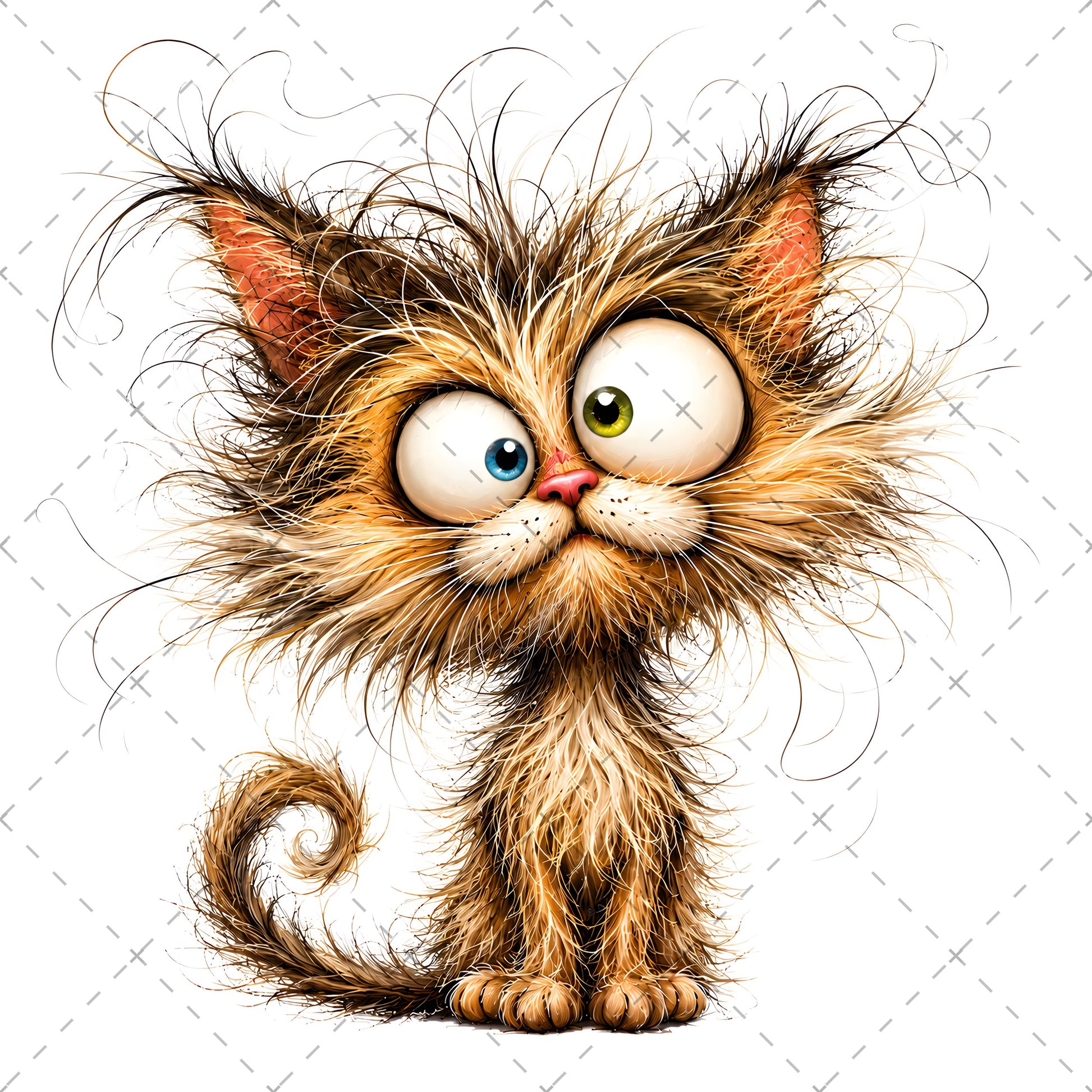 Whimsical Cartoon Cat PNG, Cute Fluffy Big Eyed Kitty Clipart, Sublimation Design for Tshirts Mugs Tumblers, Commercial 