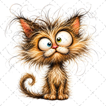 Whimsical Cartoon Cat PNG, Cute Fluffy Big Eyed Kitty Clipart, Sublimation Design for Tshirts Mugs Tumblers, Commercial 