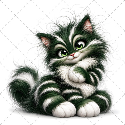Whimsical Cartoon Cat PNG Bundle, Big-Eyed Fluffy Cats Sublimation, Cute Kawaii Cat Clipart for Tshirt Mug Tumbler Comme