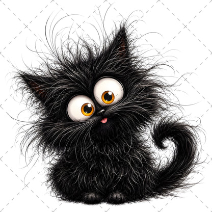 Whimsical Cartoon Cat PNG Bundle, Big-Eyed Fluffy Cats Sublimation, Cute Kawaii Cat Clipart for Tshirt Mug Tumbler Comme