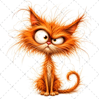 Whimsical Cartoon Cat PNG Bundle, Big-Eyed Fluffy Cats Sublimation, Cute Kawaii Cat Clipart for Tshirt Mug Tumbler Comme