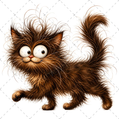 Whimsical Cartoon Cat PNG Bundle, Big-Eyed Fluffy Cats Sublimation, Cute Kawaii Cat Clipart for Tshirt Mug Tumbler Comme