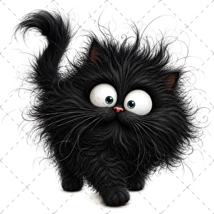 Whimsical Cartoon Cat PNG Bundle, Big-Eyed Fluffy Cats Sublimation, Cute Kawaii Cat Clipart for Tshirt Mug Tumbler Comme