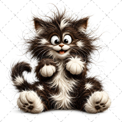 Whimsical Cartoon Cat PNG Bundle, Big-Eyed Fluffy Cats Sublimation, Cute Kawaii Cat Clipart for Tshirt Mug Tumbler Comme