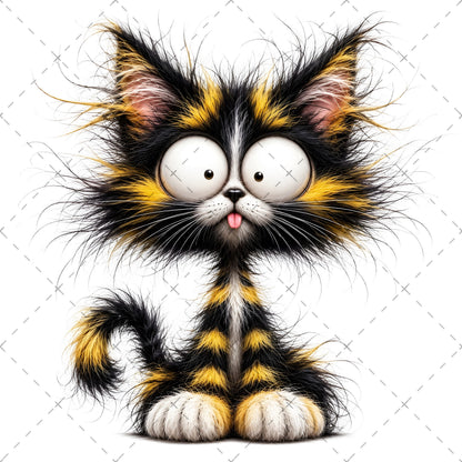 Whimsical Cartoon Cat PNG Bundle, Big-Eyed Fluffy Cats Sublimation, Cute Kawaii Cat Clipart for Tshirt Mug Tumbler Comme